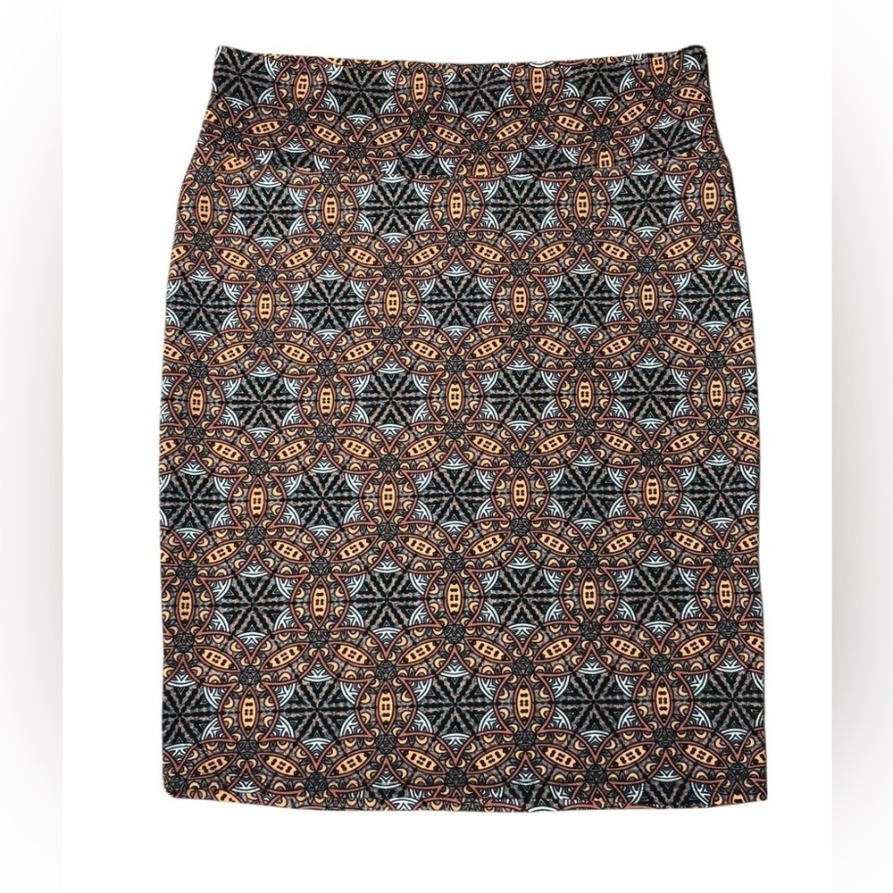 Elegant Patterned Pencil Skirt - Black and Orange